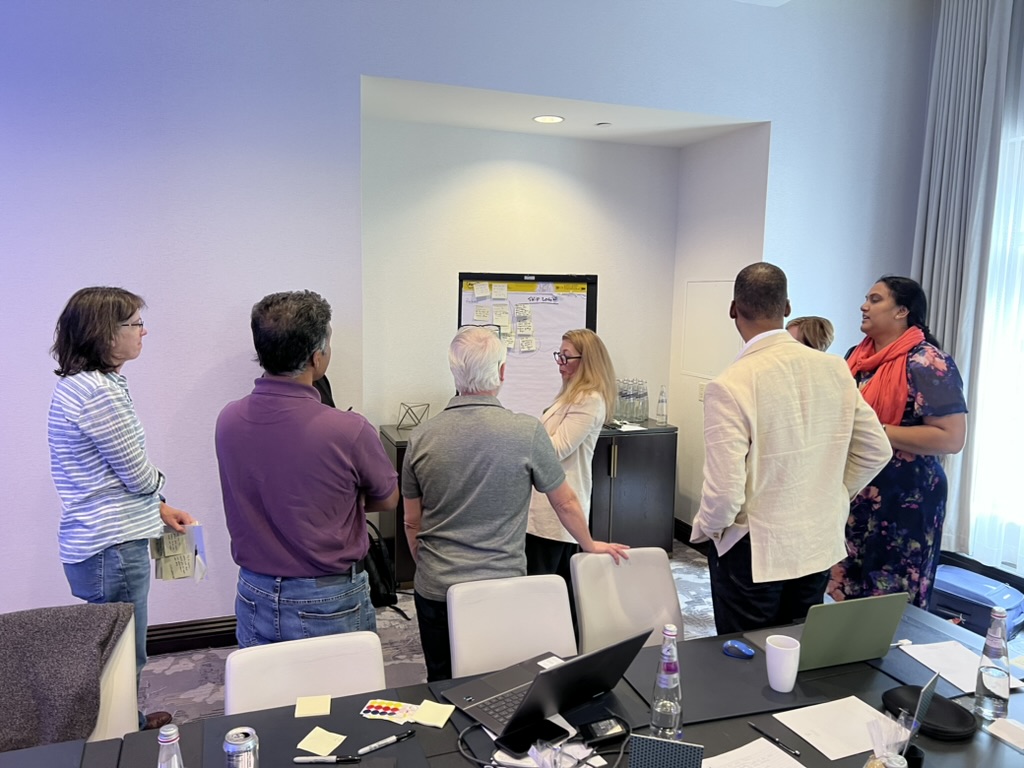 A detailed user journey map on a digital whiteboard, highlighting customer touchpoints.